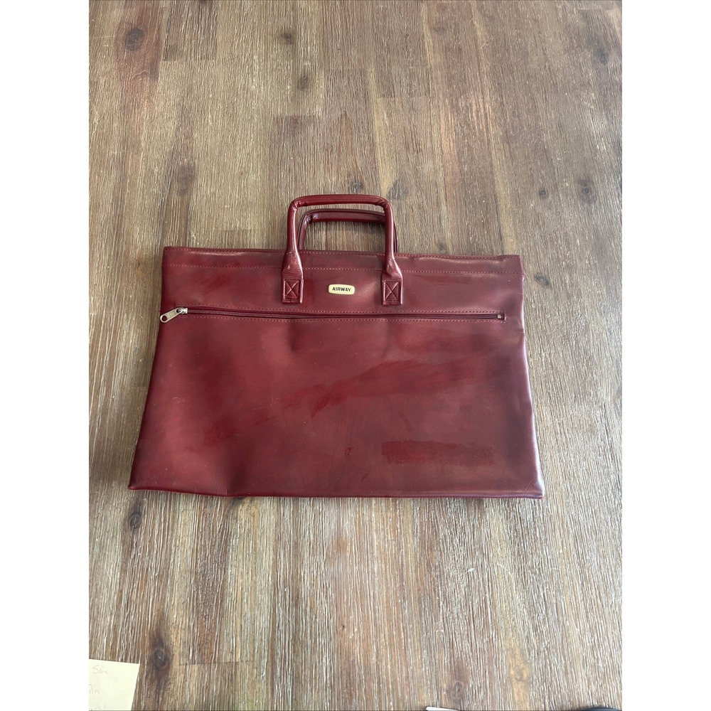Airway Vintage Burgundy Faux Leather Slim Portfolio Briefcase Document Bag
